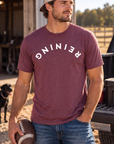 Reining Tee in Heather Maroon — male model, front view
