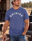 Reining Tee in Metro Blue — male model, front view