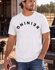 Reining Tee in White — male model, front view