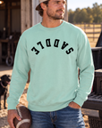 Saddle Crew in Chalky Mint — male model, front view