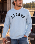 Saddle Crew in Chambray — male model, front view