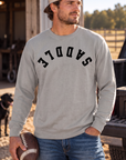 Saddle Crew in Grey — male model, front view