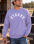 Saddle Crew in Violet — male model, front view