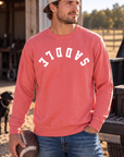 Saddle Crew in Watermelon — male model, front view