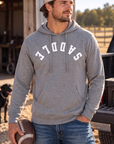 Saddle Hoodie in Gunmetal Heather — male model, front view
