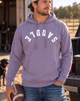 Saddle Hoodie in Plum — male model, front view
