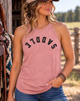 Saddle Tank in Blush Frost — female model, front view