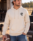 The Brand Hoodie in Bone — male model, front view