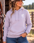 The Brand Hoodie in Plum — female model, front view