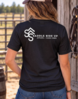 The Brand Tee in Black — female model, back view