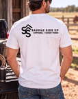 The Brand Tee in White — male model, back view