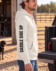 The Branded Zip in Oatmeal Heather — male model, side view