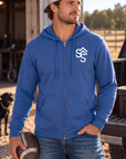 The Branded Zip in Royal Frost — male model, front view