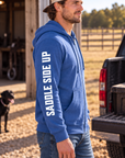 The Branded Zip in Royal Frost — male model, side view