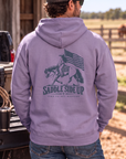 Western Freedom Hoodie in Plum — male model, back view
