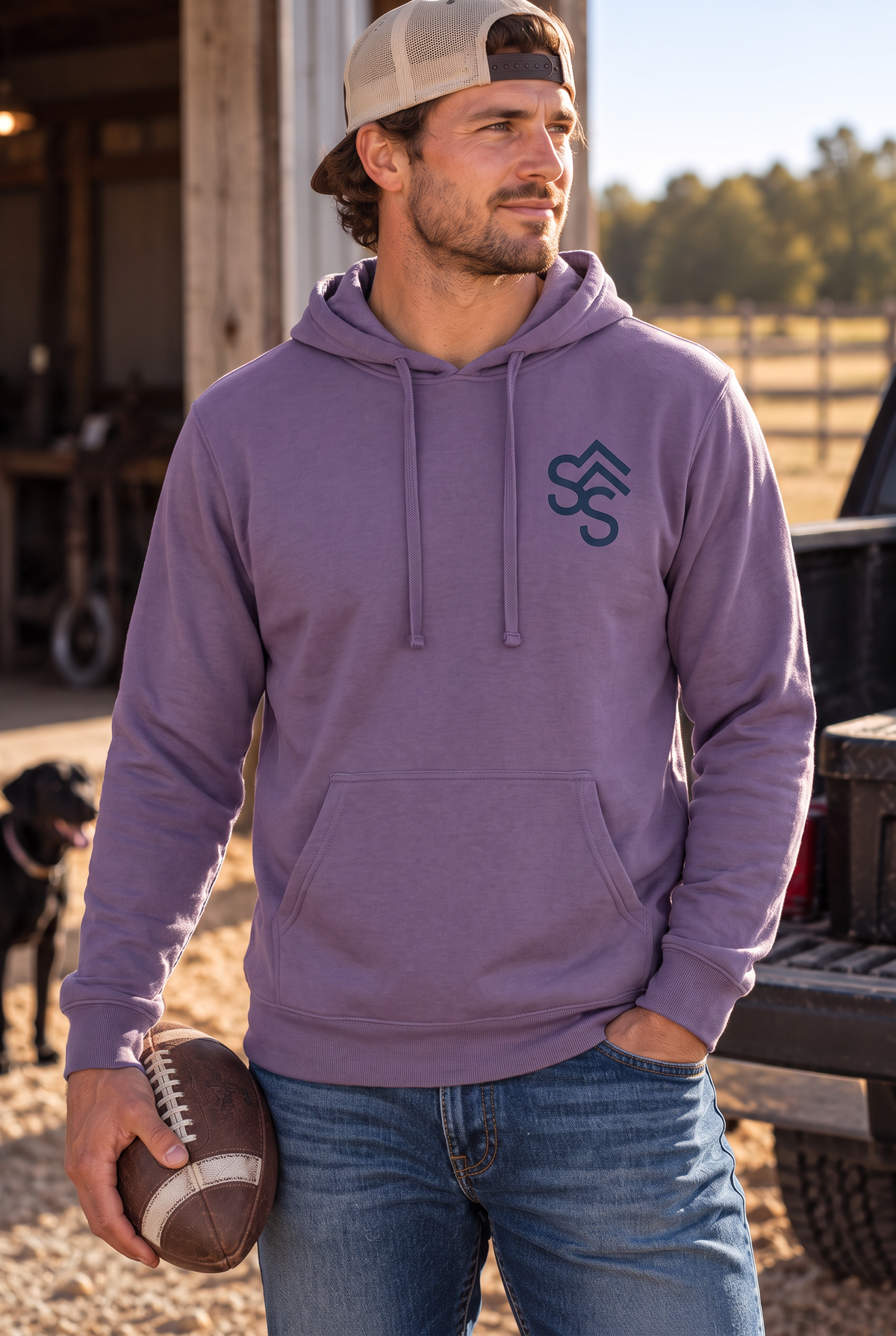 Western Freedom Hoodie in Plum — male model, front view