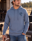Western Freedom Hoodie in Storm Blue — male model, front view