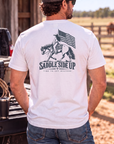Western Freedom Tee in White — male model, back view