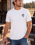 Western Freedom Tee in White — male model, front view