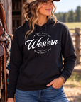 Western Standard Hoodie in Black — female model, front view