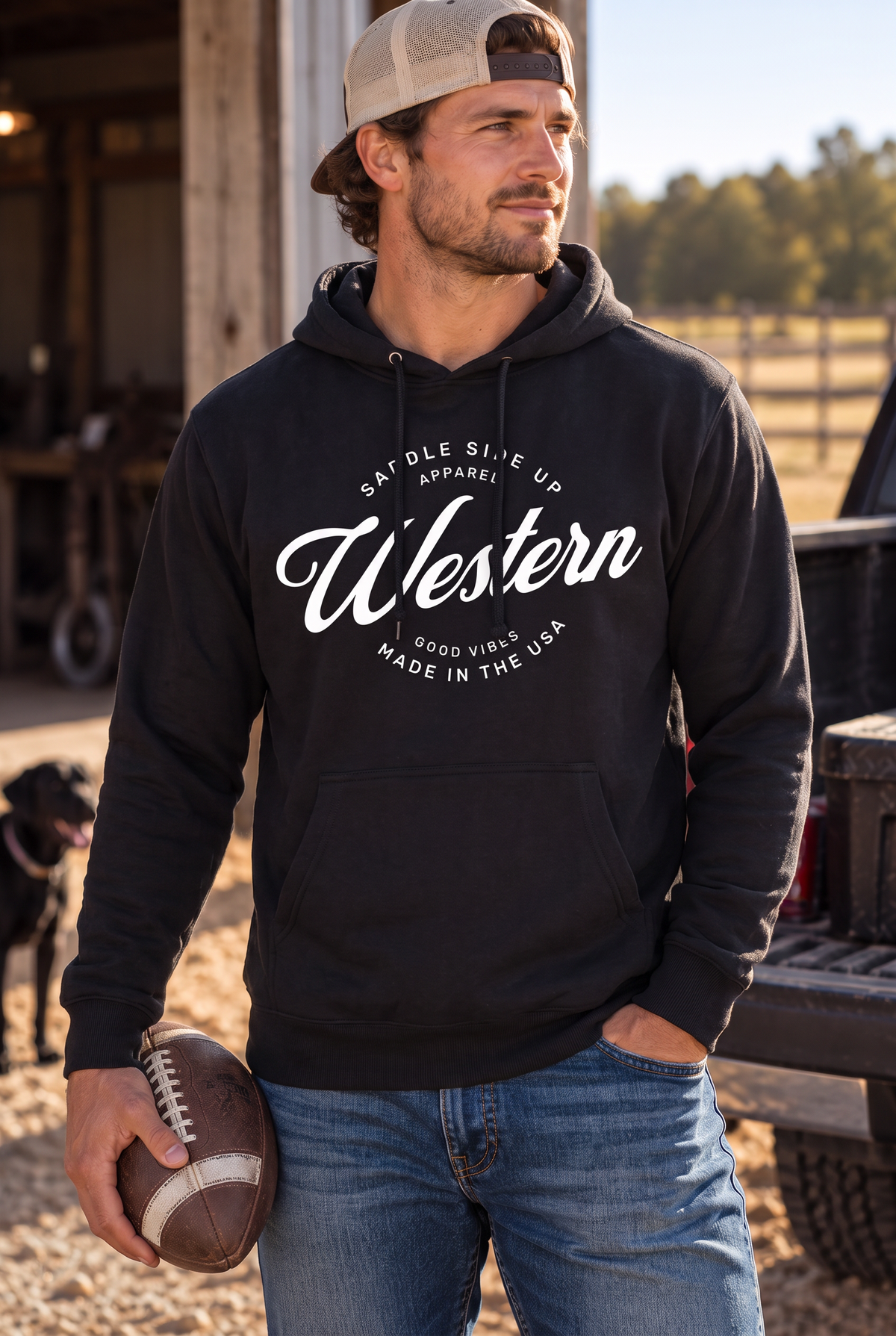 Western Standard Hoodie in Black — male model, front view
