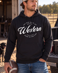 Western Standard Hoodie in Black — male model, front view