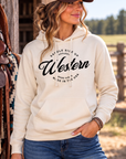 Western Standard Hoodie in Bone — female model, front view