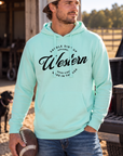 Western Standard Hoodie in Mint — male model, front view