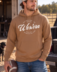 Western Standard Hoodie in Saddle — male model, front view