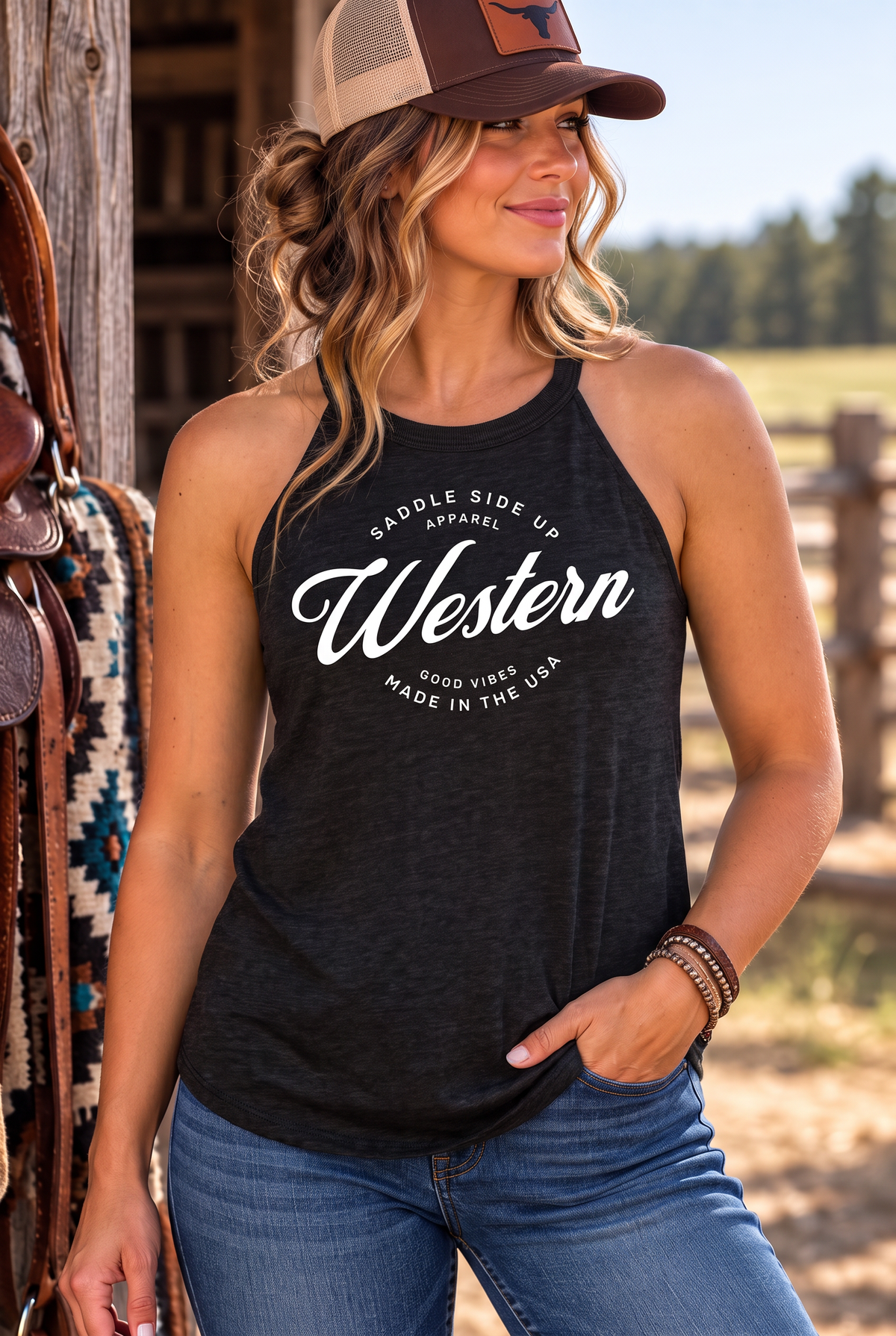 Western Standard Tank in Black Frost — female model, front view