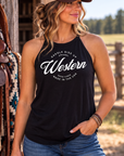 Western Standard Tank in Black — female model, front view