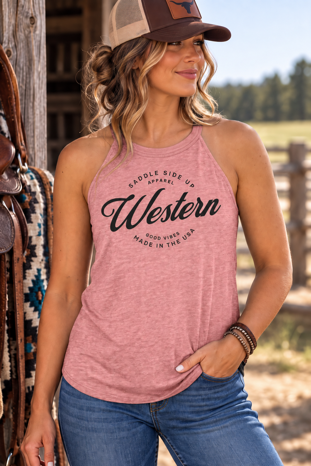 Western Standard Tank in Blush Frost — female model, front view