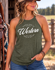Western Standard Tank in Military Green Frost — female model, front view