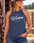 Western Standard Tank in Navy Frost — female model, front view
