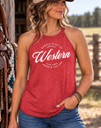 Western Standard Tank in Red Frost — female model, front view